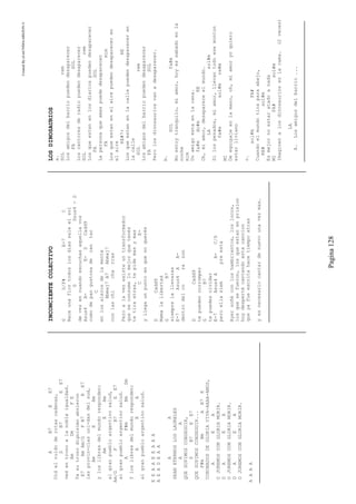 CreatedByeLmUNDOcABEZON©
Pagina128
AB7EE7
Oídelruidoderotascadenas,
DB7EE7
vedentronoalanobleigualdad.
AmDmFE
Yasutronodignísimoabrieron
E7AmAm/GFB7EE7
lasprovin-ciasuni-dasdelsud,
AmEAm
yloslibresdelmundoresponden:
AmEAm
algranpuebloargentinosalud,
Am/GFB7EE7
algranpuebloargentinosalud.
AF#mBmDm
Yloslibresdelmundoresponden:
AEA
algranpuebloargentinosalud.
EEAAEEAAA
AEADEAA
AA
SEANETERNOSLOSLAURELES
AA
QUESUPIMOSCONSEGUIR,
DB7EE7
QUESUPIMOSCONSEGUIR...
F#mBmAB7E
CORONADOSDEGLORIAVIVA-AAAA-AMOS,
AEA
OJUREMOSCONGLORIAMORIR.
DAEA
OJUREMOSCONGLORIAMORIR.
DAEA
OJUREMOSCONGLORIAMORIR.
AAAA
INCONCIENTECOLECTIVO
GD/F#E-7C
Naceunaflortodoslosdiassaleelsol
GDsus4-D
devezencuandoescuchasaquellavoz
Asus4A-E-DCadd9
comodepangustosadecantar
C
enlosalerosdelamente
Bbmaj7A7Abmaj7
conlaschicharras
Peroalavezexisteuntransformador
queseconsumelomejorquetenés
tetiraatras,tepidemasymas
CE-
yllegaunpuntoenquenoquerés
DCadd9
Mamalalibertad
GB7
siemprelallevaras
E-7Asus4AA-
dentrodelcorazon
DCadd9
tepuedencorromper
GB7
tepuedesolvidar
E-7Asus4AA-C/D
peroellasiempreesta
Ayersoñéconloshambrientos,loslocos,
losquesefueron,losqueestanenprision
hoydespertécantandoestacancion
queyafueescritahacetiempoatras
yesnecesariocantardenuevounavezmas…
LOSDINOSAURIOS
a.
SOLrem
Losamigosdelbarriopuedendesaparecer
FASOL
Loscantoresderadiopuedendesaparecer
SOLrem
Losqueestanenlosdiariospuedendesaparecer
FASOL
Lapersonaqueamaspuededesaparecer
FAmim
Losqueestanenelairepuedendesapareceren
elaire
RE#7+RE
Losqueestanenlacallepuedendesapareceren
lacalle
SOLrem
Losamigosdelbarriopuedendesaparecer
FASOL
Perolosdinosauriosvanadesaparecer.
b.
SOLfa#m
Noestoytranquilo,miamor,hoyessabadoenla
noche
mim
Unamigoestaenlacana.
fa#mdo#mRE
Oh,miamor,desapareceelmundo.
LAsol#m
Silospesados,miamor,llevantodoesemonton
fa#msol#mre#m
MI
Deequipajeenlamano,oh,miamoryoquiero
estarliviano
c.
sol#mFA#
Cuandoelmundotiraparaabajo,
RE#sol#m
Esmejornoestaratadoanada
MIFA#sol#m
Imaginenalosdinosauriosenlacama.(2veces)
LA
A.Losamigosdelbarrio...
 