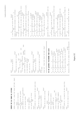 CreatedByeLmUNDOcABEZON©
Pagina132
YENDODELACAMAALLIVING
INTRO:SOLm7DO7SOLm7RE7SOLm7DO7RE4SOLm7
SOLm7
Podéspasearenlimousine
DO7
cortarlasfloresdeljardín
SOLm7
podéscambiarelsolyesconderte
RE7
sinoquieresverme.
SOLm7
Podésveramanecer
DO7
concaviardesdeunhotel
RE4
SOLm7
ynotenésniunpoquitodeamorparadar.
DOm7SOLm7
Yendodelacamaalliving
DOm7SOLm7
sienteselencierro
DOm7SOLm7
Yendodelacamaalliving
SOLm7
Podéssaltardeuntrampolín
DO7
batirunrecordenpatín
SOLm7
podéshacerungol
RE7
llevartunombrealcielo.
SOLm7
Puedesserungrancampeón
DO7
jugarenlaselección
RE4
SOLm7
ynotenésniunpoquitodeamorparadar.
DOm7SOLm7
Yendodelacamaalliving
DOm7SOLm7
sienteselencierro
DOm7SOLm7
Yendodelacamaalliving
SIb5LA5DO5SI5
Oh,no,no,no,
SIb5LA5DO5SI5
nohayningunavibración
RE4MIbMajRE4
aunquevivesenunmundodecine
DO74
nohayseñalesdealgo
SOLm
queviveenmi.
DOm7SOLm7
Yendodelacamaalliving
DOm7SOLm7
sienteselencierro
DOm7SOLm7
Yendodelacamaalliving
SOLm7
Ytedigo
SOLm7DO7SOLm7RE7SOLm7DO7RE4SOLm7
YONOQUIEROVOLVERMETANLOCO
AEDAEsus4
Yonoquierovolvermetanloco
AEDAEsus4
yonoquierovestirmederojo
AEDEsus4
yonoquieromorirenelmundohoy
AEDAEsus4
Yonoquieroyavertetantriste
AEDAEsus4
yonoquierosaberloquehiciste
AEDEsus4
yonoquieroestapenaenmicorazón
D9A9/F#
Escuchoelbeatdeuntamborentreladesolación
GEsus4
yunaradioenunacalledesierta
F#mG
estánlaspuertascerradasylasventanas
también
B7E7
noseráquenuestragenteestámuerta?
D9A9/F#
Presientoelfindeunamorenlaeradelcolor
GEsus4
latelevisiónestáenlasvidrieras
F#mG
todaesagenteparadaquetienegrasaenlapiel
B7E
noseenteraniqueelmundodavueltas
AEDAEsus4
Yonoquierometermeenproblemas
AEDAEsus4
yonoquieroasuntosquequeman
AEDEsus4
yotansololesdigoqueesunbajón
AEDAEsus4
Yonoquierosembrarlaanarquía
AEDAEsus4
yonoquierovivircomodigan
AEDEsus4
tengoalgoquelateenmicorazón
D9A9/F#
Escuchountangoyunrockypresientoquesoy
yo
GEsus4
yquisieraveralmundodefiesta
F#mG
veotantaschicascastradasytantostontosque
alfin
B7E7
yonosesivivirdandorespuesta
D9A9/F#
Yoquierovermuchosmasdelirantesporahí
GEsus4
bailandoenunacallecualquiera
F#mG
EnBuenosAiressevequeyanohaytiempode
mas
B7E
laalegríanoessolobrasilera.Nomiamor
 