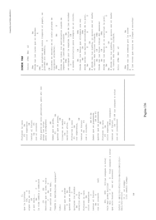 CreatedByeLmUNDOcABEZON©
Pagina136
C¡
quelatristeza
C9¡G
algúndíaseirá
E$
yasíserá...
AmCD
lavidacambiaycambiará
C9E9G
Sentirásqueelalmavuela
CAmD
Porcantarunavezmás.
“PARTE2:RAPIDA(todorasgueo)”
CoRo:
G
Saberquesepuede
DEm
quererquesepueda
C
quitarselosmiedos
AmD
sacarlosafuera
G
Pintarselacara
DEm
coloresperanza
C
tentaralfuturo
AmD
conelcorazón(x2)
E9¡E9%G11(unrasgueoxnota)
Valemaspoderbrillar
B11CCDD(unrasgueoxnota)
quesolobuscarverelsooooool
InTrO2:A#(1/2t)-F3(1/2t)-Gm(1t)-D#(1/2t)-
Cm(1/2t)-F3(1t)
1t:untiempo
1/2t:mediotiempo
A#
Pintarselacara
F3Gm
coloresperanza
D#
tentaralfuturo
CmF3
conelcorazón
(Estaparteessolopercusion,peroahiles
pongolasnotas
paraqacompañen)
A#
Saberquesepode,
F3Gm
quererquesepossa,
D#
tirar-seosmedos
CmF3
sacá-losafora.
A#
Pintar-seacara
F3Gm
coresperança,
D#
tentaraofuturo
CmF3
comocoração.
A#F3Gm
Saberquesepueeeeede
D#CmF3
quererquesepueeeeeda
A#
Pintarselacara
F3Gm
coloresperanza
D#(unrasgueo)
tentaralfuturo
CmF3A#(unrasgueoxnota)
conelcorazóooon
DONDEVAN
Intro:(F#mBm)x2
F#mBm
Dóndevanlaslucesquenoduermen
EA
F#m
ylaspalabrasquenuncallegaronalpapel,se
pierdensinremedio,
BmD
C#
florecenensecretoenelcielopintadode
cualquieratardecer.
F#mBmE
A
Dóndevantodoslossentimientoscuandode
repenteselastimauncorazón
F#mBm
seescapanporlaespaldalejosdelasmiradas
DC#
oquedansolitariosparasiempreenunrincón.
BmC#F#m
Dóndevanlosbesosqueolvidamosunavez
BmC#F#m
dóndeestánlasmarcasescondidasdetupiel.
BmEAD
BmC#
Adóndevantussueños,yoquierosereldueño
eltesoromásvaliosocuidaré.
BmC#F#m
Dóndevanlashorastibiasdelamanecer
BmC#F#m
dóndevanlasmanossinoacaricianlapiel.
BmEAD
BmC#
Adóndevantussueños,yoquierosereldueño
eltesoromásvaliosocuidaré.
Solo:(F#mBm)x2
F#mBm
Dóndevanlassombrasporlanoche
EA
ylasvocesquenuncaselleganaescuchar
 