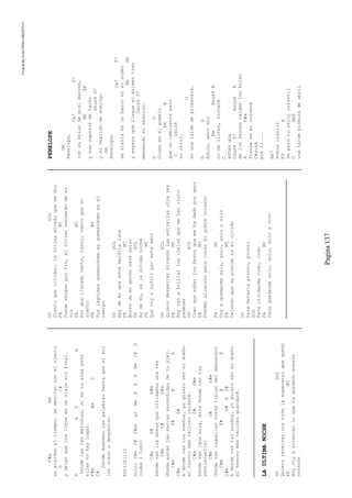 CreatedByeLmUNDOcABEZON©
Pagina137
F#mBm
sepierdeneltiempo,semezclanconelviento
DC#
ydejanqueloslleveenunviajesinfinal.
DADA
Dóndevanlasmelodías,sientualmapara
ellasnohaylugar.
F#mBmD
C#
Dóndeduermenlaspalabrashastaqueelsol
lasvieneadespertar.
Estribillo
Solo:(BmC#F#m)x2BmEADBmC#D
(sube1tono)
C#mD#G#m
Dóndevanlosbesosqueolvidamosunavez
C#mD#G#m
dóndeestánlasmarcasescondidasdetupiel.
C#mF#BE
C#mD#
Adóndevantussueños,yoquierosereldueño
eltesoromásvaliosocuidaré.
C#mD#G#m
Dóndevan(quemira,miradondevantus
sentimientos)
C#mD#G#m
dóndevan(aquellashorastibiasdelamanecer)
C#mF#BE
C#mD#ED#
Adóndevantussueños,yoquierosereldueño
eltesoromásvaliosoguardaré.
LAULTIMANOCHE
DOSOL
Quieroterminarcontodalaesperanzoquequedó
FAMI
Hoyvoyaarrancarloquehaquedadoeneste
corazón
DOSOL
Sientoqueolvidar,laúltimamiradaquemedio
FAMI
Puedeahogarporfin,elúltimorecuerdodesu
voz
FAMI
Porquelloradotanto,tanto,tantoqueno
siento
FAMI
Suslágrimasquemandomeayquemandomeenel
cuerpo
DOSOL
Haydemíqueestamalditaluna
FAMI
Borredemipechoestedolor
DOSOL
Aydemí,eslaúltimanoche
FAMI
Quevoyasufrirporesteamor
DOSOL
Quierodespertarmirandolasestrellasotravez
FAMI
Hoyvanabrillarloscielosquemehanvisto
padecer
DOSOL
Creoquesoñarlosbesosquemehadadoporamor
FAMI
Puedenalcanzarparacurarmipobrecorazón
FAMI
Voyaquedarmesolo,solo,soloyvivo
FAMI
Dejandoquesepierdaenelolvido
DO
Paramatarlapronto,pronto
SOL
Paraolvidarmetodo,todo
FAMI
Paraquedarmesolo,solo,soloyvivo
PENELOPE
Gm
Penelope,
Cm7F7
consubolsodepielmarrón,
BbEb
ysuszapatosdetacón
Dsus4D7
ysuvestidodedomingo
Gm
Penelope,
Cm7F7
sesientaenunbancoenelanden
BbEb
yesperaquellegueelprimertren
Dsus4D7
meneandoelabanico.
GD
Dicenenelpueblo
EmB
queuncaminanteparó
CDsus4
sureloj,
G
enunatardedeprimavera.
GD
Adios,amormio
EmBsus4B
nomellores,volveré
C
antesque
Dsus4D7Esus4E
delossaucescaiganlashojas
AF#m
Piensaenmivolveré
C#sus4
porti...
Bm7
Pobreinfeliz
E9A
Separóturelojinfantil
DBm6
unatardeplomizadeabril
 