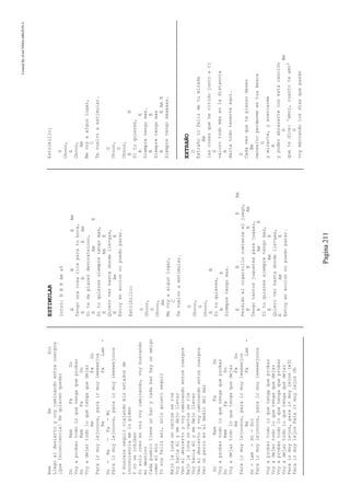 CreatedByeLmUNDOcABEZON©
Pagina211
RemReSol
Llegoaldesiertoyvoycaminandoentrecuerpos
¡QueInconciencia!Sequierenquedar
DoRemFaDo
Voyaprobartodoloquetengaqueprobar
DoRemFaDo
Voyadejartodoloquetengaquedejar
ReFaDo
Parairmuylejoooos,parairmuyleeeeejos
ReFaLam-
Do-Re-Fa-Mi
Parairmuylejoooos,parairmuyleeeeejooos
Ybuscareseguirviajandomisestadosde
inconcienciamelopiden
Ynoseinhiben
Yosolocreoenvosvoycaminando,voybuscando
midestino
Cadapueblotieneunbarycadabarhayunamigo
comoelmío
Yosoyfelizasí,soloquieroseguir
Bajolalunauncactusseríe
Voyhaciaélymedejollevar
Veoeldesiertoyvoycaminandoentrecuerpos
Bajolalunauncactusseríe
Voyhaciaélymedejollevar
Veoeldesiertoyvoycaminandoentrecuerpos
Veounperroenelmediodelmar
DoRemFaDo
Voyaprobartodoloquetengaqueprobar
DoRemFaDo
Voyadejartodoloquetengaquedejar
ReFaDo
Parairmuylejoooos,parairmuyleeeeejos
ReFaLam-
Do-Lam-Do-Sol
Parairmuylejoooos,parairmuyleeeeejooos
Voyaprobartodoloquetengaqueprobar
Voyadejartodoloquetengaquedejar
Voyaprobartodoloquetengaqueprobar
Voyadejartodoloquetengaquedejar
Parairmuylejos,parairmuylejos(x3)
ParairmuylejosParairmuylejosOh
ESTIMULAR
Intro:EBEAmx5
EBEAm
Tengounacosaricaparatuboca,
EBEAm
Sitedaplacerdevoratelooo,
EAmE
Situquieressiempretengomas,
EAmE
Quieroverhastadondelle-gas,
EAmE
Estoyenaccionnopuedoparar.
Estribillo:
G
Ohooo,
G
Ohooo,
Am
Mevoyaalgunlugar,
C
Tevuelvoaestimular.
G
Ohooo,
G
Ohooo,
EB
Situquieres,
BE
Siempretengomas.
EBEAm
Perdidoelcigarrillocomienzaeljuego,
EBEAm
Tengotantosjuguetesparajugaar,
EAmE
Situquieressiempretengomas,
EAmE
Quieroverhastadondelle-gas,
EAmE
Estoyenaccionnopuedoparar.
Estribillo:
G
Ohooo,
G
Ohooo,
Am
Mevoyaalgunlugar,
C
Tevuelvoaestimular.
G
Ohooo,
G
Ohooo,
EB
Situquieres,
BE
Siempretengomas.
BE
Siempretengomas
BEAmE
Siempretengomaaaaas.
EXTRAÑO
D
Extrañolofelizdetumirada
Bm
lascosasquehevividojuntoati
G
valorotodomásenladistancia
A
daríatodotenerteaquí.
D
Cadavezquetepiensodeseo
Bm
necesitoperdermeentusbesos
G
ymirarte,yacercarme
A
ypoderabrazarteconestacanción
DBm
quetedice:'amor,cuantoteamo'
G
voymarcandolosdíasquepasan
 