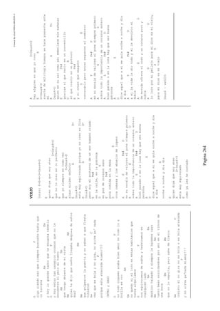 CreatedByeLmUNDOcABEZON©
Pagina264
GF
sigosiendoesoquesiemprebuscastehastaque
lotuviste
AmEm
yhoyloquerestantoqueteencantatenerlo
GF
yhoyestoytancanabicocorazonquenole
encuentroelpeloalhuevo
AmEm
quetengodelantedemivista
BmAm
quientedijoquenadiellegabadespuesdeestos
dos?
Em
Bm
quegolpearonlapuertaynosabenaquefiesta
vinieron
AmC
vesqueesbolaynogira,nosirvepa'nada
F
porqueestaatascadamiamor!!!
INTROySAXO
GF
notodoorgasmoacababienamornotodoloq
brillaesoro
Am
Em
noquedonielloroenestaahabitacionque
nuncaalquilamos
GF
nosequivocamosdesubteyterminamosen
cualquierlado
AmEm
destinotaimadoysiemprelehacemoscaso
BmAm
tantobesosuicidandoseporahienelrinconde
unaboca
EmBm
quenolosepulta,perosabedetierra
AmC
insistosinogiranoesbolaoesbolaatascada
F
ynosirvepa'nadamiamor!!!
VIEJO
Intro:E-E-A-D-Dsus4-D
E
quiendigaquesoyateo
AD-Dsus4-D
quenolocreoenloperfecto
E
queyosiempreentodoveo
AD-Dsus4-D
algunminimodefecto
EAD-
Dsus4-D
estamuyequivocadoporqueyonocreoenDios
EAD-
Dsus4-D
perosoyelportavozdeunserhumanocriado
EFm#
enlacalle,enlapobreza
DA
enposdecorazonsano
EFm#
pocacomidaenlamesa
DE
otracabezaylosabuelosdelugano
AEFm#D
ensuescaladevaloreselponesiempreprimero
AED
sobretodolaimportanciadeuncorazonentero
AEFm#D
bienparadooenlalonahayqueserbuena
persona
AE
D
diceaquelqueamimeguianocheanocheydia
adia
A
nocheanocheydiadia
E
quiendigaquesoyateo
AD-Dsus4-D
estamuyequivocado
E
comoyaleshecontado
AD-Dsus4-D
hayalguienenqueyocreo
EA
D-Dsus4-D
suertedemitologiahumanasehacepresenteante
mi
EAD-
Dsus4-D
quienensuasicomoasiembellecemismañanas
EFm#
graciasalquenacioenunconventillo
DA
alquecrecioenunpotrero
EFm#
ysicreenqueexagero
DE
conozcanloperoantessaquenseelsombrero
AEFm#D
ensuescaladevaloreselponesiempreprimero
AED
sobretodolaimportanciadeuncorazonentero
AEFm#D
bienparadooenlalonahayqueserbuena
persona
AE
D
diceaquelqueamimeguianocheanocheydia
adia
AEFm#D
aellavidalediotodoyelledevolvioel
doble
AED
demovidaofreceelcodoyuncorazonpuroy
noble
AED
lojuropormipellejoparamidiosesmiviejo,
AE
paramidiosesmiviejo
Dsus4–xx0233
 