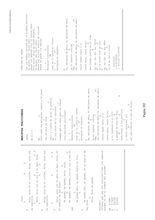 CreatedByeLmUNDOcABEZON©
Pagina302
Coro
DAD
A
Sola.solaenelolvido.Sola,solacon
suespiritu.
DAGA
Sola,solaconelsolyelmar.Sola
DAD
A
Sola,solaenelolvido,Sola,solacon
suespiritu.
DAGA
D
Sola,solaconsuamorelmar.Sola,en
elmuelledeSanBlas.
DG
Sequedo,sequedo,sola,sola.
DG
Sequedo,sequedo,conelsolyconel
mar
D
Sequedoahi,sequedohastaelfin.
G
D
Sequedoahi,sequedo,enelmuellede
SanBlas
G
Sola,Solasequedo.
Acordes:
(Tienenqueserconcejilla---Usolosnúmeros
porquenoseelnombredelacorde)
Em079987
A577655
1555755
2222433
MARIPOSATRAICIONERA
INTRO
EmDCG
EmD
Erescomounamariposa,vuelasyteposas
C
vasdebocaenboca
G
fácilyligeradequienteprovoca
EmD
Yosoyratondeturatonera
C
trampaquenomataperonolibera
G
vivomuriendoprisionero.
CDG
Mariposatraicionera
Em
todoselollevaelviento
CDB7
mariposanoregreso.
E
Ay,mariposadeamor,mimariposadeamor,
B
yanoregresocontigo
F#m*B7
ay,mariposadeamor,mimariposadeamor,
E
nuncajamasjuntoati
vuelaamor,vueladolor,
A
ynoregresesaunla'o
E
yábretedeflorenflor
B7EA
seduciendoalospistilos
E
yvuelacercadelsol
B7E
pa'quesientasloqueesdolor.
OTRAVEZELINTRO
Conlosmismosacordesdelaprimeraestrofa:
Aymujer,comohacesdaño
pasanlossegundocualsifueranaños
miraestoscelosmeestánmatando.
Aymujer,quefácileres
abrestusalitas,muslosdecolores
dondeseposantusamores.
CDG
Mariposatraicionera
Em
todoselollevaelviento
CDB7
mariposanoregreso.
E
Ay,mariposadeamor,mimariposadeamor,
B
yanoregresocontigo
F#m*B7
ay,mariposadeamor,mimariposadeamor,
E
nuncajamasjuntoati
vuelaamor,vueladolor,
A
quetengassuerteentuvida
E
ay,ay,ay,ay,ay,dolor
B7E
yotellorétodounrío
AE
ay,ay,ay,ay,ay,amor
B7E
tútemevasavolar.
*A:002220
óA/B:022222
óinclusoB:224442
 