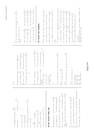 CreatedByeLmUNDOcABEZON©
Pagina305
GBm
ynoaguantomedueletanto
CDEm
estarasi,rayandoelsol
GC
Atucasayofui
DC
ynoteencontré
GC
enelparque,enlaplaza,enelcine
DC
yotebusque
BmC
Tetengoatrapada
D
entremipielymialma
BmC
masyanopuedotanto
D
yquieroestarjuntoati.
SEMEOLVIDOOTRAVEZ
AE
Probablementeyademitehasolvidado
A
ysinembargoyoteseguiréesperando
E
Nomehequeridoirparaversialgúndía
A
quetuquierasvolvermeencuentrestodavía
(Hastaaquísolohaypercusiónperolopuedes
tocar)
AE
Poresoaúnestoyenellugardesiempre
A
enlamismaciudadyconlamismagente
E
Paraquetualvolvernoencuentresnadaextraño
A
yseacomoayerynuncamásdejarnos
Coro:
DA
Probablementeestoypidiendodemasiado
EA
semeolvidabaqueyahabíamosterminado
DA
Quenuncavolverásquenuncamequisiste
EA
semeolvidóotravezquesóloyotequise
EA
II
AE
Poresoaúnestoyenellugardesiempre
A
enlamismaciudadyconlamismagente
E
Paraquetualvolvernoencuentresnada
extrañoA
yseacomoayerynuncamásdejarnos
Coro(Denuevo)
Instrumental
AD-ED-A
III
EA
semeolvidóotravezquesóloyotequise
D-ED-A
semeolvidóotravez
D-EA
semeolvidóotravezquesóloyotequise
D-E
semeolvidóotravez
(Instrumental)
D-AD-ED-A
D-ED-AD-E
D-AD-ED-A
(SoloPercusión)
EA
semeolvidóotravezquesóloyotequise
ED-A
semeolvidóotravez
(Bis)
DA
Quenuncavolverásquenuncamequisiste
EA
semeolvidabaqueyahabíamosterminado
DA
quenuncavolverásquenuncamequisiste
EA
semeolvidóotravezquesóloyotequise
TESOLTELASRIENDAS
A
Semeacabólafuerzademimanoizquierda
E
voyadejarteelmundoparatisolita
Comoalcaballoblancolesoltélarienda
A
atitambiéntesueltoytemevasahorita
CORO
D
Ycuandoalfincomprendasqueelamorbonito
E
loteníasconmigoVasaextrañarmisbesos
enlospropiosbrazosdelqueestécontigo
DE
Vasasentirquellorassinpodersiquiera
ABmD
derramartullantoyhasdequerermirarte
EA
enmisojostristesquequisistetanto
EDEA
quequisistetantoquequisistetanto
(Lomismo)
Cuandosequiereafuerzarebasarlametayse
abandonatodoloque
 