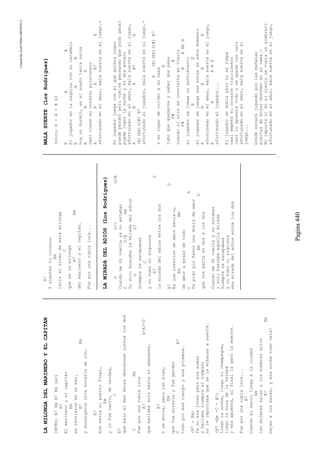 CreatedByeLmUNDOcABEZON©
Pagina440
LAMILONGADELMARINEROYELCAPITÁN
INTRO:B7EmB7Em(x2)
B7
Elmarineroyelcapitán
Em
sereunieronenunbar,
B7Em
yencargaronotrabotelladeron.
B7
Eseseríaelpuertofinal,
Em
ylofuetanto,deverdad,
C
B7
quebajoelmarahoradescansanjuntoslosdos
CBm
Fueporunarubialoca
A7D-A7-D
quebailabasolahastaelamanecer.
B7
Ysemovía,perotanbien,
Em
quefuemirarlayfueperder
CB7
todoporesecuerpoyesapromesa.
(B7-Em)
Yanoerajovenperoeraaudaz
ybailabasiemprealcompas;
noleimportabaqueselaecharanasuerte.
(B7-Em-C-B7)
Llegolanoche,llegoelchampagne,
llegolahoradelaverdad
yesaapuesta,alfinallaganolamuerte.
Fueporunarubialoca...
B7
Cuandoelbarcollegaalaciudad
Em
lasmujeressalenyloshombressolos
B7Em
bajanalosbares,yesanochetodovale!
B7
Ysientestucorazon
Em
latiralritmodeestamilonga
C
queeslamilonga
B7Em
delmarineroyelcapitan.
Fueporunarubialoca...
LAMIRADADELADIÓS(LosRodriguez)
DD/CG/B
Cuandomedivueltayanoestabas
CG/BAm
Yosolobuscabalamiradadeladios
GG7
Siempreteescapabas
C
ynohubonisiquiera
A7D
lamiradadeladiosentrelosdos
A7D
Esunacuestiondeamorextra~o,
EmBm
deamorapesardetodo
CA
Tepidoporfavorunadosisdeamor
AmD
quenospartaendosalosdos
Cuandomedivueltaynoestabas
ysolobuscabaaquellamirada
Siempreteescapabas
ynohubonisiquiera
esamiradadeladiosentrelosdos
MALASUERTE(LosRodriguez)
Intro:E-A-BX2
EAB
Eljugadorenlaesquinaconsucaramelo
EAB
hoynodurmió,enelsueñoteníacelos
ABE
casitienesucorazónprisionero
ABAB7E
afortunadoenelamor,malasuerteeneljuego.-
Eljugadorjuegaconelquequierajugar
puedeperderperovuelvepensandoquepudoganar
puedejugarlanocheyeldíaentero
afortunadoenelamor,malasuerteeneljuego,
ABAB7E
(E)(Eb)(C#)B7
afortunadoeljugador,malasuerteeneljuego.-
E(E)(Eb)(C#)B7
Yenlugardevolverasucasa
E
tuboquequedarseysaberquepasa
F#B
cuandoelaireseconvierteenviento
F#BBBbA
eljugadorsejuegaunsentimiento
BE
eljugadorsejuegasusbotasenestemomento
ABABE
afortunadoenelamor,malasuerteeneljuego,
ABABE
afortunadoeljugador...
Eljugadorsedoblaperonoserompe
casiempeñósucorazóntraicionero
casiloapuestatodoysequedaconcero
afortunadoenelamor,malasuerteenel
juego...
Dondeestarájugandoporlasmañanas
piernasdemujerduermenensucama.-
Noimportasienelvientosevuelaunsombrero
afortunadoenelamor,malasuerteeneljuego,
 