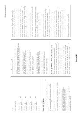 CreatedByeLmUNDOcABEZON©
Pagina443
DE
(sologuitarra)
DE
Palabrasmas!
AF#m
palabrasmenos...
DE
palabrasmas!
AF#m
palabrasmenos...
DE
Palabrasmas!
AF#m
palabrasmenos...
DE
palabrasmas!
AF#m
palabrasmenos...
DEA
PARANOOLVIDAR
GmCm
Deuntiempoperdidoaestaparteestanochea
venido
FD
unrecuerdoencontradoparaquedarseconmigo
Gm
Cm
deuntiempolejanoaestapartehavenidoesta
noche
FD
otrorecuerdoprohibidoolvidadoen,elolvido
CmFDmGm
Sentimentalmentepararemediarlo
voyaquedarmecontigoparasiempre
peropuedequeteencuentreultimamente
entretantomeconfundoconlagente
Sentimentalmentenuestroporahora
esenidoqueelolvidohadestruido
ysielvientomedevuelveatusorillas
CmDmEbmaj7Cm
serenamenteseradormido
FDGm
serenamenteseradormido
Deuntiempolejanoaestapartehavenidoesta
perdido
sintocarmelapuertarecuerdoentrometido
Deuntiempoolvidadohavenidounrecuerdomojado
deunatardedelluviadetupeloenredado
Comosiemprequesecambianlospapeles
voyaquedarmedormidoentucintura
ysimedespiertaeldiapresumido
dejamequedarmeunpocoenlasalturas
Paraquecontareltiempoquenosqueda
paraquecontareltiempoquesehaido
siviviresunregaloyunpresente
Mitaddespiertomitaddormido
mitadabiertomitaddormido
Solosequenosenadadetuvida
Solomecolgueunavezenelpasado
presentemiscredencialesaturisa
ymeclavasteunalanzaenelcostado
Creoquenotedejejugarconfuego
solonosdijimoscosasaloido
ysiundiateencontrareunama~ana
Seraposibleseradormido
seraposibleseradormido
SALUD(DINERO&AMOR)LosRodriguez
GD
Brindoporlasmujeresquederrochansimpatia
G
brindoporlosquevuelvenconlaslucesdeotrodia
C
Brindoporquerecuerdotucuerpo,peroolvidétucara
GDG
brindoporloquetuveporqueyanotengonada
CGDG
(brindoporloquetuveporqueyanotengonada)
GD
Brindoporelmomentoenquetúyyonosconocimos
G
yporloscorazonesquesehanrotoenelcamino
C
Brindoporelrecuerdo,ytambiénporelolvido
GDG
brindoporqueestanocheunamigopagaelvino
CGDG
(brindoporqueestanocheunamigopagaelvino)
GD
Porquelavidaesdura,porelfindelaamargura
G
brindoporquemeolvidolosmotivosporquebrindo
C
Brindoconloqueseaquecaigahoyenelvaso
GDG
brindoporlavictoria,porelempateyporelfracaso
CGDG
(brindoporlavictoria,porelempateyporel
fracaso)
GD
Brindoporseguirqueriéndotetodalavida
G
casiestállenoelvasoconlasangredeotraherida
C
Brindoconemoción,perotambiénbrindoconfrialdad
GDG
quelasaludnofalteatodalahumanidad
CGDG
(quelasaludnofalteatodalahumanidad)
CGD
Desdeunrincondelmundobrindocontigo
GD
Caigaquiencaigabrindosobrelaluzdeunavela
G
todalanochebrindoyquelama~anavenga
C
Noesunmomentotristeyaquebrindoconamigos
GDG
brindoporelfuturoconlanochedetestigo
CGDG
(brindoporelfuturoconlanochedetestigo)
GD
Sialgunaveznobrindosiquieraportonterías
G
brindaréconsilencioporlafortunaperdida
C
Brindarémuyenserioporunavezenlavida
GDG
brindohastalacirrosisporlavacunadelsida
GDG
(brindohastalacirrosisporlavacunadelsida)
CGD
Desdeunrincóndelmundobrindocontigo
 