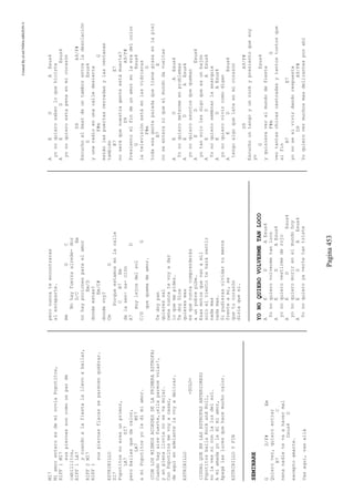 CreatedByeLmUNDOcABEZON©
Pagina453
MI7
MiamorenteroesdeminoviaPopotitos,
RIFF1MI7
suspiernassoncomounparde
cabillitos,
RIFF1LA7
ycuandoalafiestalallevoabailar,
RIFF2MI7
RIFF1
suspiernasflacasseparecenquebrar.
ESTRIBILLO
SI7
Popotitosnoeresunprimor,
LA7SI7
perobailasquedacalor,
LA7MI7
amiPopotitosyoledimiamor.
(CONLOSMISMOSACORDESDELAPRIMERAESTROFA)
Cuandohayairefuerte,¡ellaparecevolar!,
yenplenalluvianosevamojar.
ConPopotitosmevoyacasar,
deaquíenadelantelavoyadelirar.
ESTRIBILLO
-SOLO-
(IGUALQUEENLASESTROFASANTERIORES)
PopotitosbailaRockandRoll,
nolavesniconlaluzdelsol.
Amiamadayoledimiamor,
Apagálaslucesquehacemuchocalor.
ESTRIBILLOYFIN
SEMINARE
GD/F#Em
Quierover,quieroentrar
B7C
nenanadietevaahacermal
Dsus4D
exceptoamarte.
Vasaqui,vasallá
peronuncateencontraras
alescaparte.
AmGC
Nohayfuerzaalrede-dor
D/CEm
nohaypocionesparaelamor
Em/D
dondeestas?
Em/C#
dondevoy?
CmG
Porqueestamosenlacalle
CB7Em
delasen-sa-ción
A7D
muylejosdelsol
C/DG
quequemadeamor.
Tedoypan
quieressal
nenanuncatevoyadar
loquemepides.
TedoyDios
quieresmas
esquenuncacomprenderás
aunpobrepibe.
Esasmotosquevanamil
soloelvientoteharásentir
nadamas
nadamas.
Sipudierasolvidartumente
frenteami,se
quetucorazón
diríaquesi.
YONOQUIEROVOLVERMETANLOCO
AEDAEsus4
Yonoquierovolvermetanloco
AEDAEsus4
yonoquierovestirmederojo
AEDEsus4
yonoquieromorirenelmundohoy
AEDAEsus4
Yonoquieroyavertetantriste
AEDAEsus4
yonoquierosaberloquehiciste
AEDEsus4
yonoquieroestapenaenmicorazón
D9A9/F#
Escuchoelbeatdeuntamborentreladesolación
GEsus4
yunaradioenunacalledesierta
F#mG
estánlaspuertascerradasylasventanas
también
B7E7
noseráquenuestragenteestámuerta?
D9A9/F#
Presientoelfindeunamorenlaeradelcolor
GEsus4
latelevisiónestáenlasvidrieras
F#mG
todaesagenteparadaquetienegrasaenlapiel
B7E
noseenteraniqueelmundodavueltas
AEDAEsus4
Yonoquierometermeenproblemas
AEDAEsus4
yonoquieroasuntosquequeman
AEDEsus4
yotansololesdigoqueesunbajón
AEDAEsus4
Yonoquierosembrarlaanarquía
AEDAEsus4
yonoquierovivircomodigan
AEDEsus4
tengoalgoquelateenmicorazón
D9A9/F#
Escuchountangoyunrockypresientoquesoy
yo
GEsus4
yquisieraveralmundodefiesta
F#mG
veotantaschicascastradasytantostontosque
alfin
B7E7
yonosesivivirdandorespuesta
D9A9/F#
Yoquierovermuchosmasdelirantesporahí
 