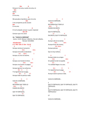 Cancionero con acordes de la renovacion carismatica