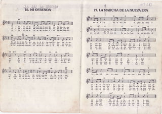 & -EJ U o7l€trutq
16.MI OFRENDA
Eb
À r
ho - re puc-do vcr,rcal-mcn-tc puo-do vcr, Pa-dre, co-mo
ho - re puc-do y!r, real-mcn-tc puc-do EÍ, Pa-dre, quc Tu
ho - n voy r ir; !ê-gu-Íoquc i - ré, Pa:dÍc,cum-pli-
r l !
I
llo-ras dc do-lor. PÌc - p. - rat - tc el al - tar, mar lao - fren - da Te fal-
gra-cia,ybendi-ciôn de lz muer- te mc sal - vó y me dio un nue-vo
ré Tu vo-lun-tad.Cam-bia - ré mi ac-ti - tud y aI pa - drç sc-gui-
Ti a- ho- r a vi - vo, ma r
Tu al - tar quees-pc - re, mi
Mi Pa - drc llo - ra sin poder com-par - tir Su co - ra - zón.
pues Tú me tie-nec que de-cir: "Vc y mue-Íeen mi lu - gaÍ.Ì'
Mi vi- da sa- cr i - f i. ca- r é, o- bc - d ie n -te y le - a L
nun - ca laen-con-
vuel - vrrr a llo -
c u e r - p o o - f r e - c c -
,t/Lec
cn la tic - rra el plan dc Dioc
Da al mun - do Su pa - la - bra, la *-prc-sión dc
ver r dad.
a - r á .
tc voz.
bcr - tad.
te - mor,
D
dc - rro-tan - doa Sà - tán.
Am7
En un mun - do quea -.dor - mc - ci - do er - tá,
A la hu-ma - ni - dad quc pcr - di - daes - rá,
Gri-taal u - ni - vcr - sõcn lãor - cu - ri - dad,
E n u n m u n - d o d e o - d i o y d e t e - m o r ,
r{
.{
:
I
i
t
I
Ì
I
B,T
tj
Bb Eb
À
A
A'
Bb
ver - dad.
bon - dad.
po - der.
a - mor.
Su
Su
Su
Su
sue - nan las cam - pa - nas de la
llé - va - lc la Ïuz q,re la gui
y dcs - pier - ta a to - dos con fuer
al - za las ban - de - ras de li
T o - d a mi vi-daen - tre - sa-tê.
L ^ d u - r a c r - 8 " l l e - i a - r é .
In - clu -so so - lo lu - cha-ré.
In - clì-so so - lo sc - gui-ré.
EI
Por
En
srn
I
I
{
I
i
tró.
rar,
té.
La per-sc - cu-ción quc Je-
Sen --ti - ré el do - lor quc Je-
To - ma - ré la cruz gue Je-
De-mos a - lc-gría y con'
l l c - v a - r é a . h o - r a e n s u l u - g a r .
cuan- do en cl hucr - to o - ó. a Dios.
yen - do al Cal - va - rio con mi Sc - fror.
al cum-plir el plan de la cre - a - ción.
I
t
,l
sús su- frió,
sris sin - tió,
súi lle - vó,
suc.- loa Dios,
R e - e - l i - z a
ni - ver-sal.
llo - rac - ter - na - men - te, pue3
L u - c h a - r é
c
 