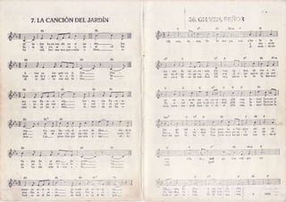 Ì
I
.l
i,S.ü: i'.iï..í, i i::';," ï
yh" - bi - ta
y mo - raen
ât mun - do en-
Bbm
mi co - râ-
c^ mi a[-
con to - do el
F
7. LA CAIïCTCNDELJARDÍN
El Se - fror ha en-tra - do en el iar - dín;- los
E s - t a t i c - r r a s c - c a y e s ' t ê ' r i l l a s
Ve - ni4 her - ma-nos quea-máis a Dios;- o-
rros su fra - gan -cia le dan.-
f u e n - t e s d e a - g u a r e - c i - b i - r á . -
íd la dul -' ce voz del Se - rior,-
P,I Bln
Se - riot, Te lo ruJ - :;o,
deii - tro de mi co' rt ' z6n. Oir
mí: mi al - trr es- pe - ía Ya- Olì
fec - nro v lle - no de mel - daJ. Oh
Gm7 C C T F
5e - õor, oh ven a vi
rl ai - tar quees' Pe - ra Por
sál-va - lo de la des-truc-
ven,
ven,
m o - s a s f l o - r e - c e - r á n , -
vol - ve - rá un ver - gel,-
viên - do en Su a ' mor,-
Co - mo llu - via, el
El de - sier - to un
Las- prue- basque
Y9 Por do
vlc - tif - nl :l >e
m á s n - c c s ã -
h e r - m o - s a s f l o - r e - c e -
se voi - ve - rá un ver-
vi - vien - do en Su a-
â - m o r
iar -dín
pa- séis
de Dios-
se - ri--
a - quí-
des - de ei
cuan - dc
s ó - l o
luc - go
luz -- dc
F.rer- za gu.-
Ch- vcn, S.:
-!i;: i:r - d.r, ie
L-.rn ui ;c ' ;J
V.-'n lron - to a lir:r -
Fiar
Vcn p.cú - to v pu: ri. - ti
 r ' g t l
l í C n ' Í { ) : Ì t e f - m l - n l f
cel
t .
lr:
a - moi.
ver - <iad.
ha - rá.
Pa - dre flu
g a - n e h
os ha - rán
qsler, _
nor. ----.
tií,__*_
"tt -*
I c r - . -
!:u-,---..
c:---_
ri. --
râ--. _-
t;ir. __
vir en es - te im - Pu - ro co -ra - aon'
Ti, o - cul - to, por ia cs -;u - ri - d.rtl.
ciorr; coÍts - ttu - yeei inun - ':o I - c: ' J!-
ven, Se - fror! Tu e-resel
u.n. Se - fror! Tu e-resla
u.n, Se - nor! Tu e-resla
 