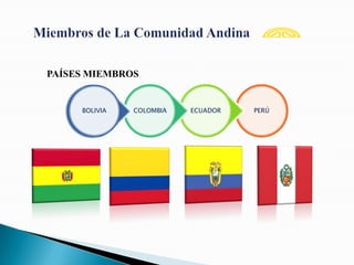 PAÍSES MIEMBROS
PERÚECUADORCOLOMBIABOLIVIA
 