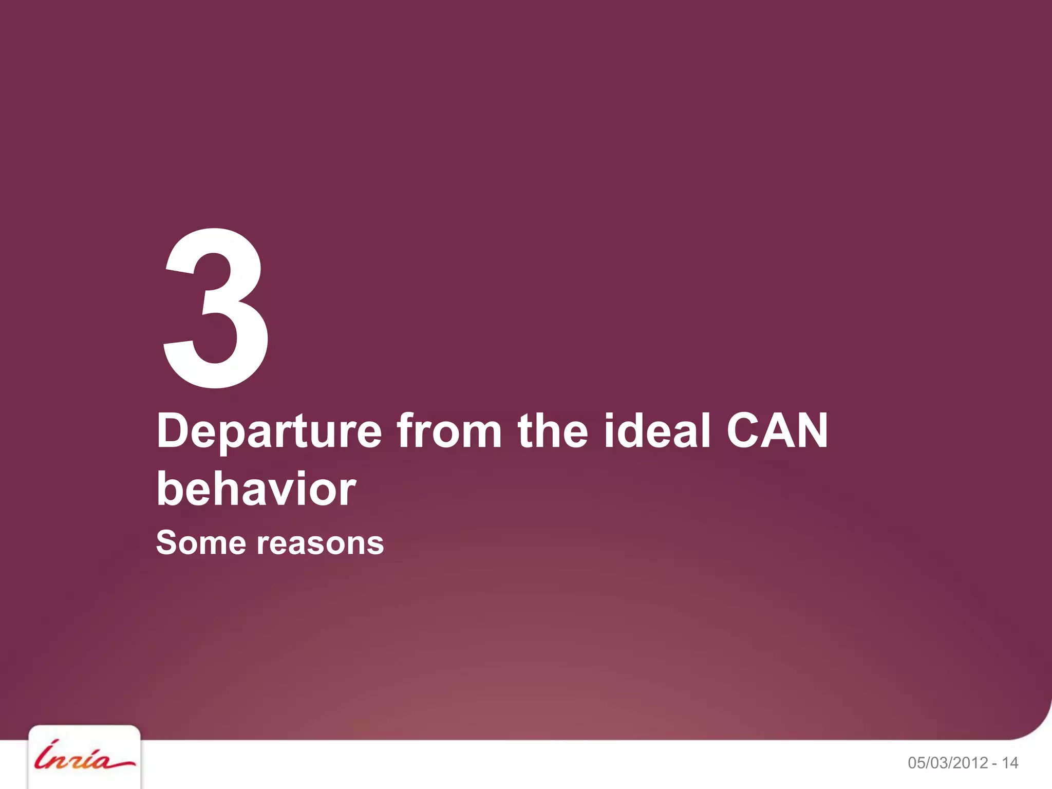 3
Departure from the ideal CAN
behavior
Some reasons




                               05/03/2012 - 14
 