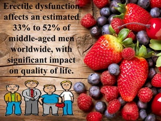 Erectile dysfunction
affects an estimated
33% to 52% of
middle-aged men
worldwide, with
significant impact
on quality of life.
 