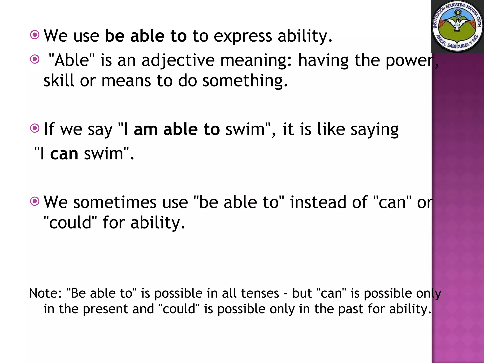 Can, could and be able to | PPT