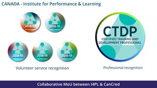 CANADA - Institute for Performance & Learning
Professional recognitionVolunteer service recognition
Collaborative MoU between I4PL & CanCred
 