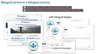 Bilingual service in a bilingual country
… with bilingual badges
+ indigenous languages...
CreeOjibweInuktitut
 