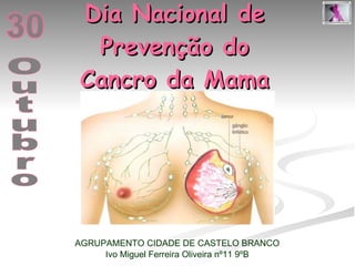 Dia Nacional de Prevenção do Cancro da Mama AGRUPAMENTO CIDADE DE CASTELO BRANCO Ivo Miguel Ferreira Oliveira nº11 9ºB Outubro 30 