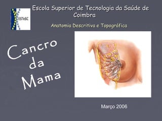 Anatomia Descritiva e TopográficaAnatomia Descritiva e Topográfica
Escola Superior de Tecnologia da Saúde deEscola Superior de Tecnologia da Saúde de
CoimbraCoimbra
Cancro
da
Mama
Março 2006
 