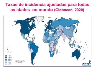 Taxas de incidencia ajustadas para todas
as idades no mundo (Globocan, 2020)
 