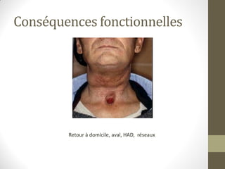 Conséquences fonctionnelles
Retour à domicile, aval, HAD, réseaux
 