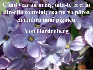Când vezi un uriaş, uită-te la el în direcţia soarelui; aşa nu va părea ca umbra unui pigmeu. Von Hardenberg 