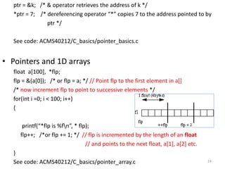 ptr = &k; /* & operator retrieves the address of k */
*ptr = 7; /* dereferencing operator “*” copies 7 to the address poin...