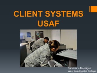 CLIENT SYSTEMS
     USAF




          Candelaria Montague
          West Los Angeles College
 