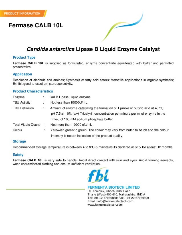 Candida antarctica lipase_b_liquid_calb_product_information_sheet