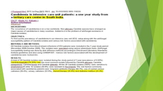 Candida in icu and diagnosis DR M.L. PRASHANTH MD IDCCM | PPTX