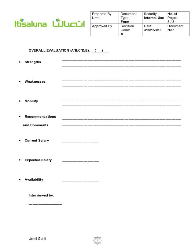generic evaluation form