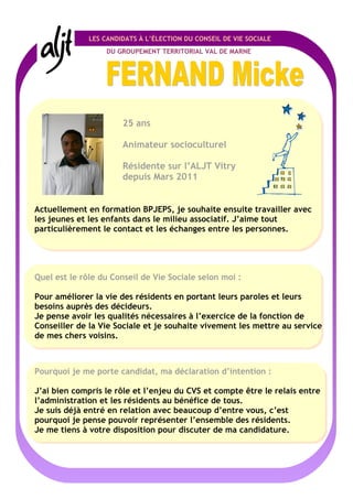Candidature Micke Fernand