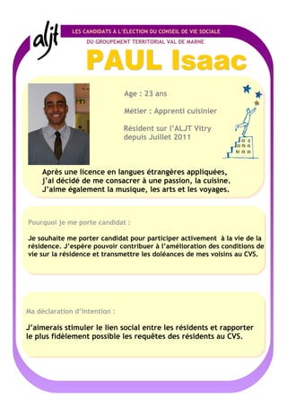 Candidature Mr PAUL Isaac