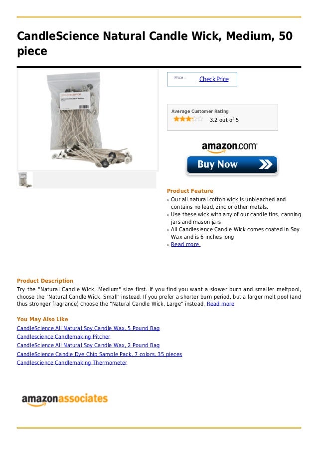 Candle science natural candle wick, medium, 50 piece