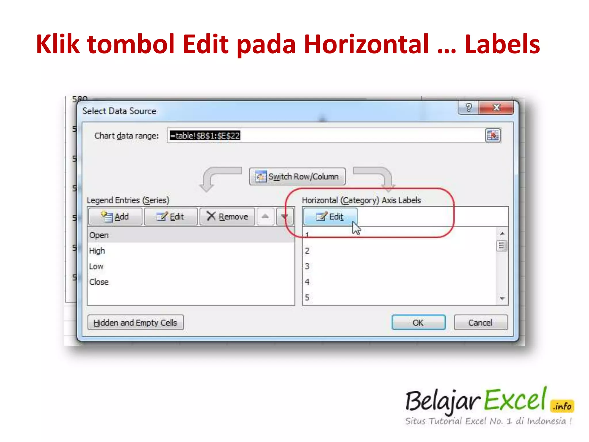Klik tombol Edit pada Horizontal … Labels

 