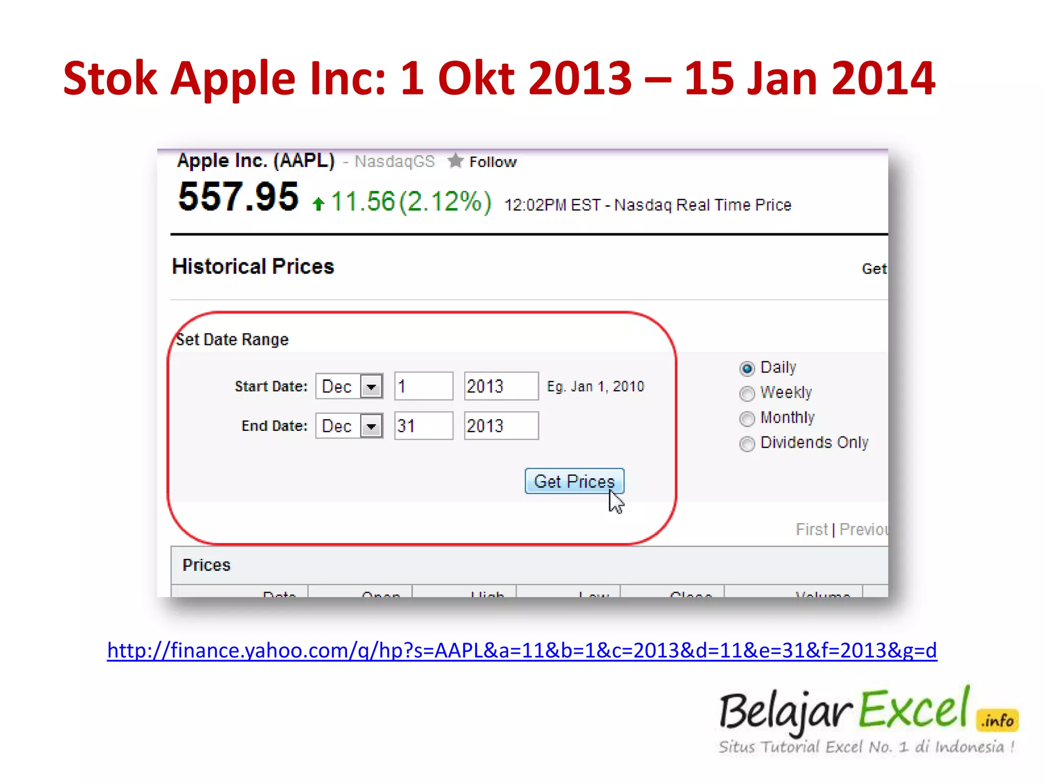 Saham Apple Inc: 1 Dec 2013 – 31 Dec 2013

http://finance.yahoo.com/q/hp?s=AAPL&a=11&b=1&c=2013&d=11&e=31&f=2013&g=d

 