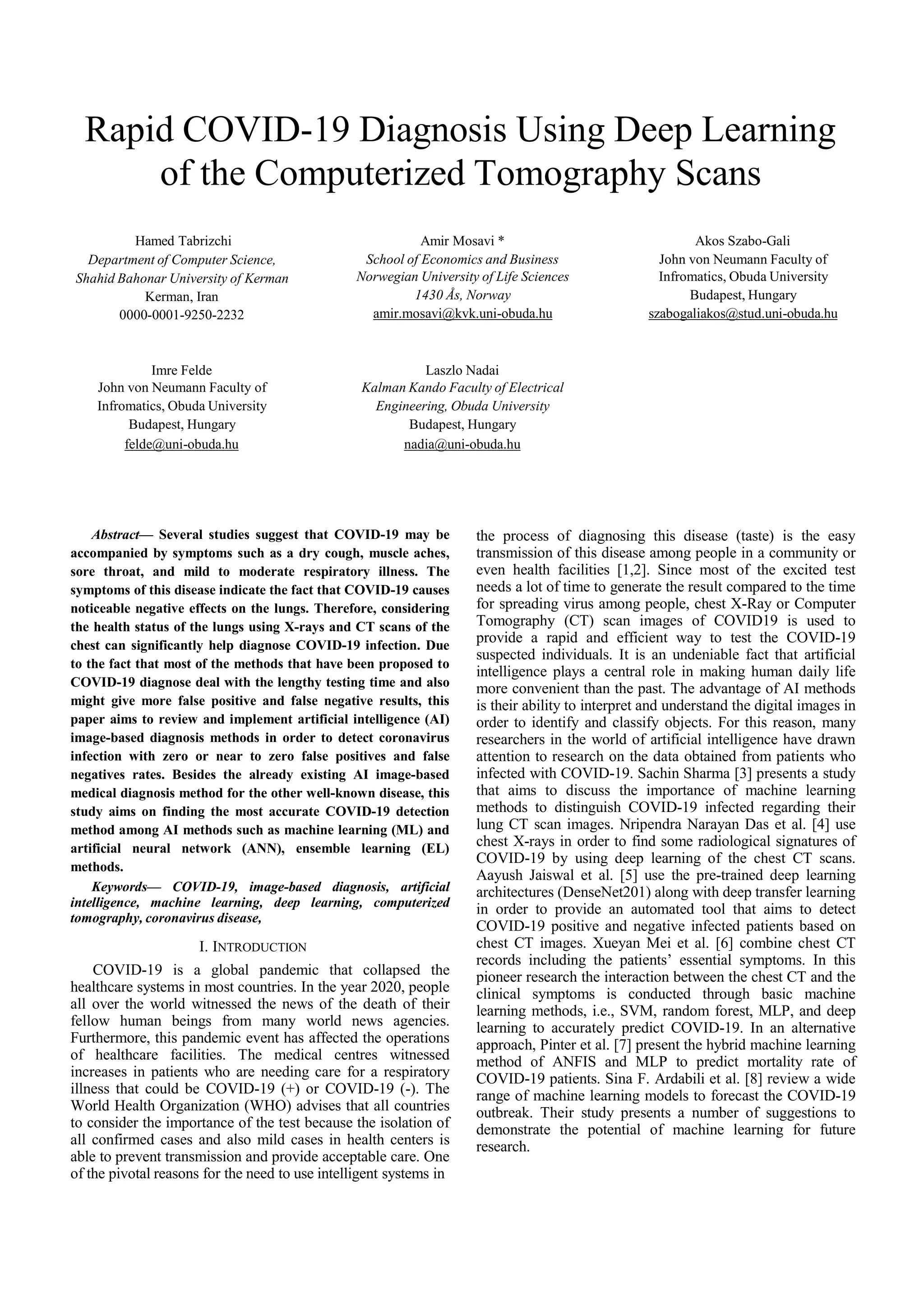 Rapid COVID-19 Diagnosis Using Deep Learning of the Computerized ...