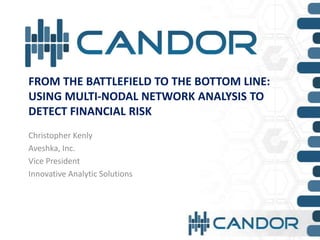 FROM THE BATTLEFIELD TO THE BOTTOM LINE:
USING MULTI-NODAL NETWORK ANALYSIS TO
DETECT FINANCIAL RISK
Christopher Kenly
Aveshka, Inc.
Vice President
Innovative Analytic Solutions
 