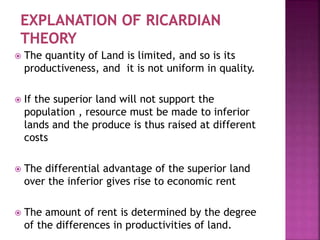 Land Rent Theorem david ricardo theory of rent by karampreet | PPTX