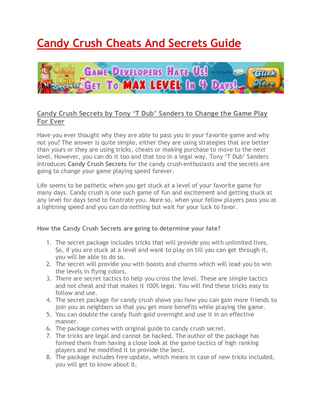 Candy Crush Cheats And Secrets Guide