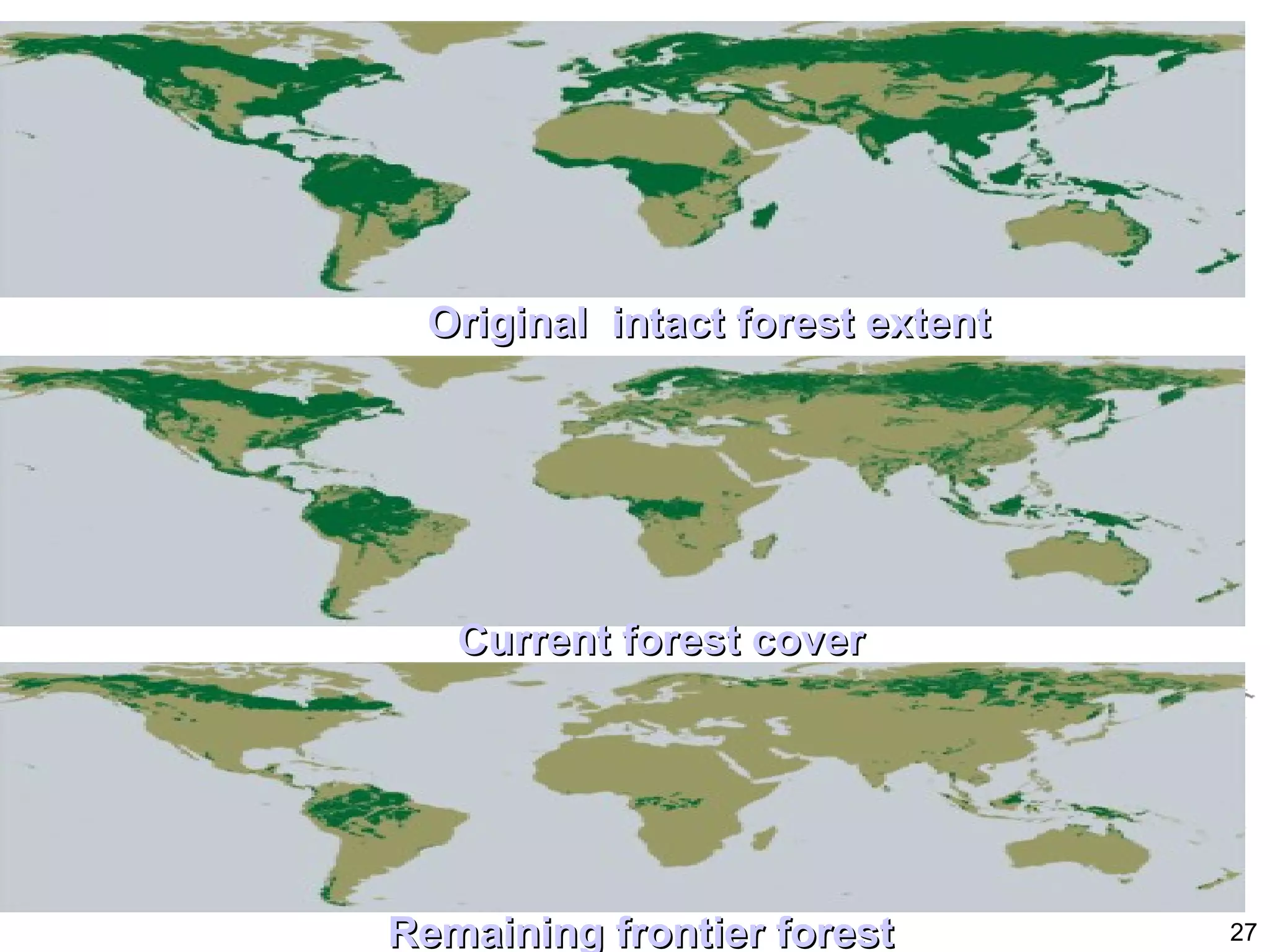 Original  intact forest extent Current forest cover Remaining frontier forest 