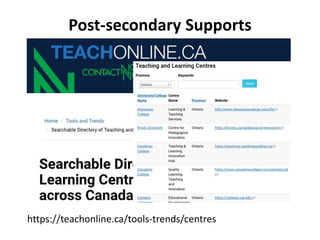 Post-secondary Supports
https://teachonline.ca/tools-trends/centres
 