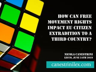 HOW CAN FREE
MOVEMENT RIGHTS
IMPACT EU CITIZEN
EXTRADITION TO A
THIRD COUNTRY?
NICOLA CANESTRINI
LECCO, JUNE 24TH 2019
 