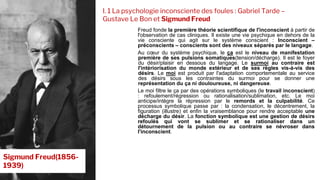 I. 1 La psychologie inconsciente des foules : Gabriel Tarde –
Gustave Le Bon et Sigmund Freud
Freud fonde la première théo...