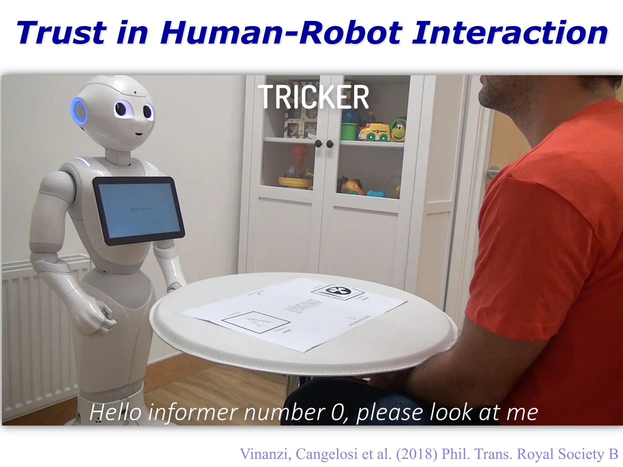 Trust in Human-Robot Interaction
Vinanzi, Cangelosi et al. (2018) Phil. Trans. Royal Society B
 