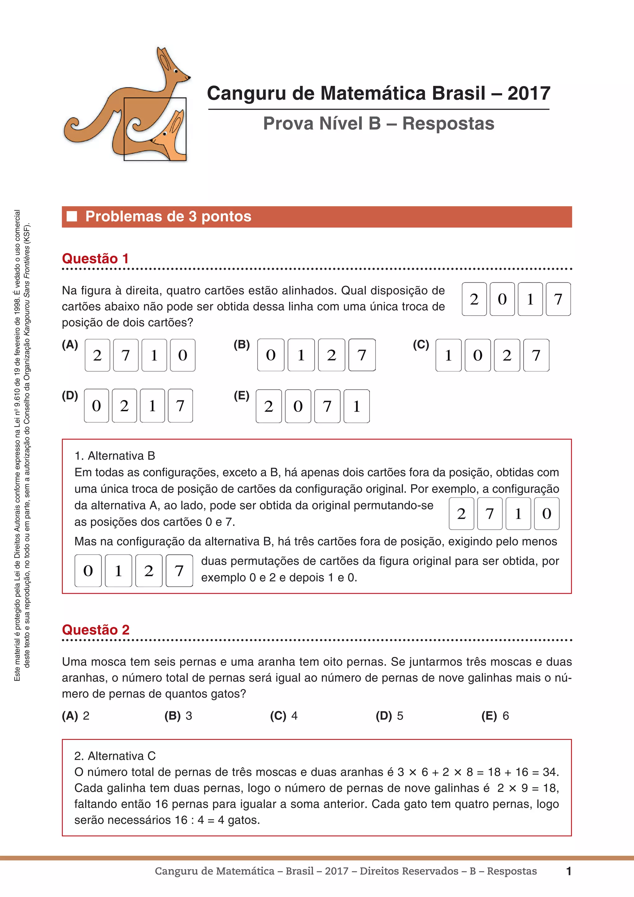 Prova Canguru da Matemática - 7º/8º ano - 2017 | PDF