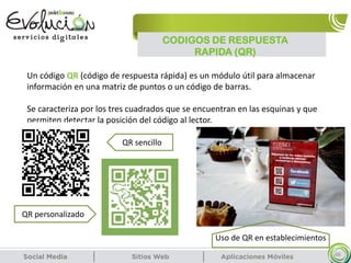 CODIGOS DE RESPUESTA
RAPIDA (QR)
48
Un código QR (código de respuesta rápida) es un módulo útil para almacenar
información en una matriz de puntos o un código de barras.
Se caracteriza por los tres cuadrados que se encuentran en las esquinas y que
permiten detectar la posición del código al lector.
QR sencillo
QR personalizado
Uso de QR en establecimientos
 
