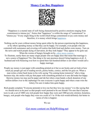 Can Money Buy Happiness Essay | PDF