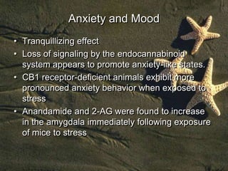 • Enhancing levels of endocannabinoids may
  represent a therapeutic target for anxiety
• Novel FAAH inhibitors reduce the...