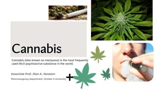 Cannabis
Associate Prof. Jilan A. Nazeam
Pharmacognosy department, October 6 University
Cannabis (also known as marijuana) is the most frequently
used illicit psychoactive substance in the world.
 