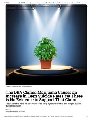 Does Cannabis Increase Teen Suicide Rates? DEA Says Yes with No Proof